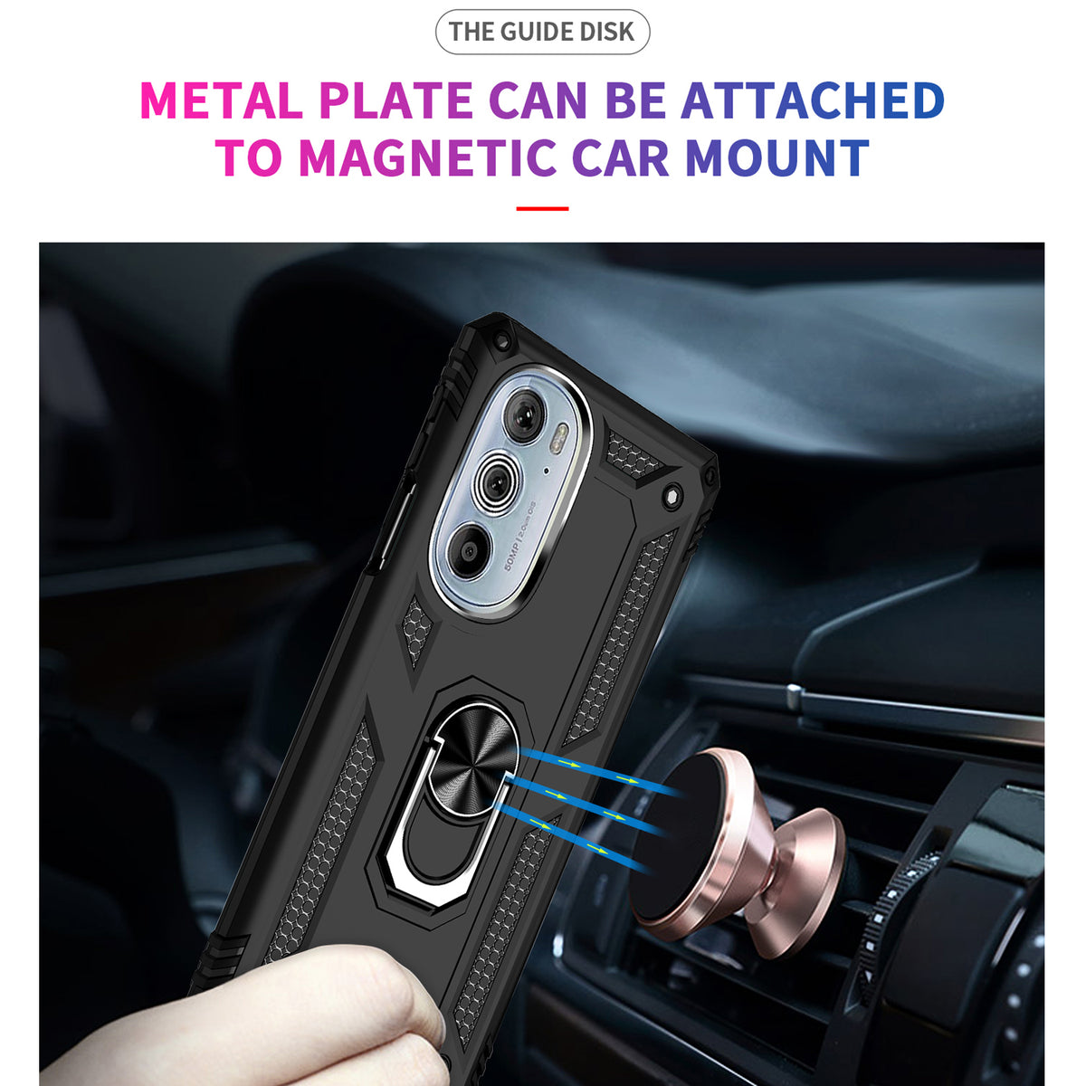 TJS "DuoGuard" Ring Kickstand Phone Case for Motorola Edge30Pro 5G 2022