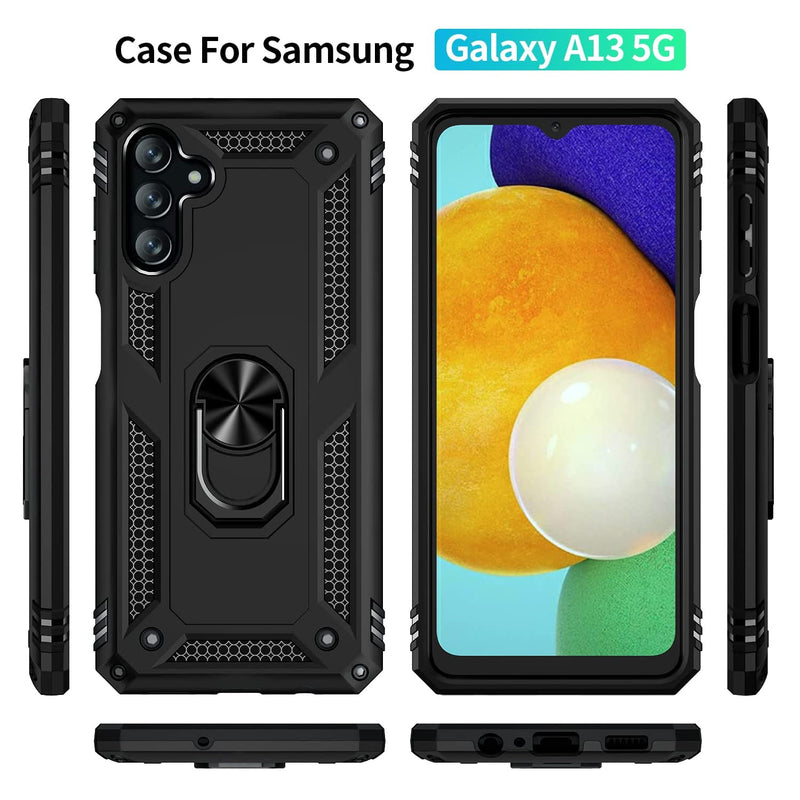 TJS "DuoGuard" Ring Kickstand Phone Case for Samsung Galaxy A13 5G