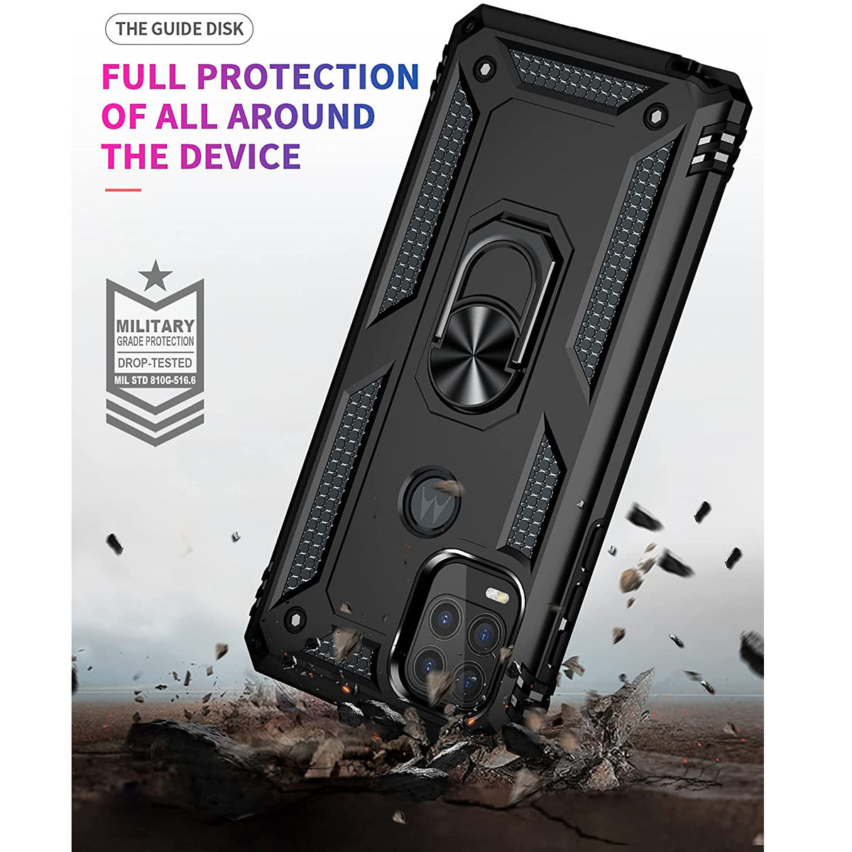TJS "DuoGuard" Ring Kickstand Phone Case for Motorola G Stylus 5G 2021