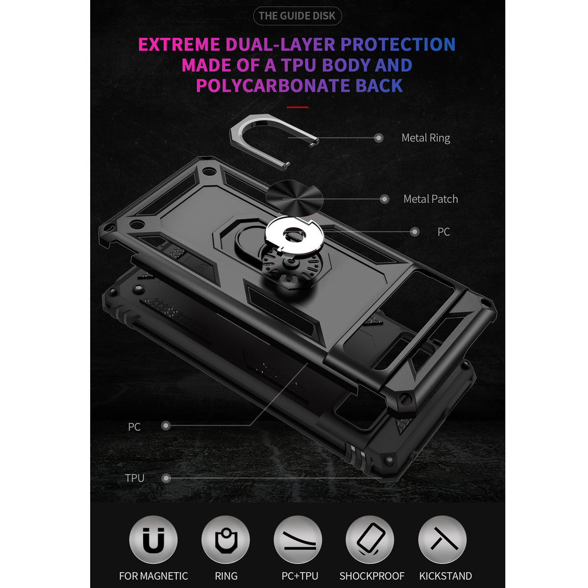 TJS "DuoGuard" Ring Kickstand Phone Case for Pixel 7 Pro