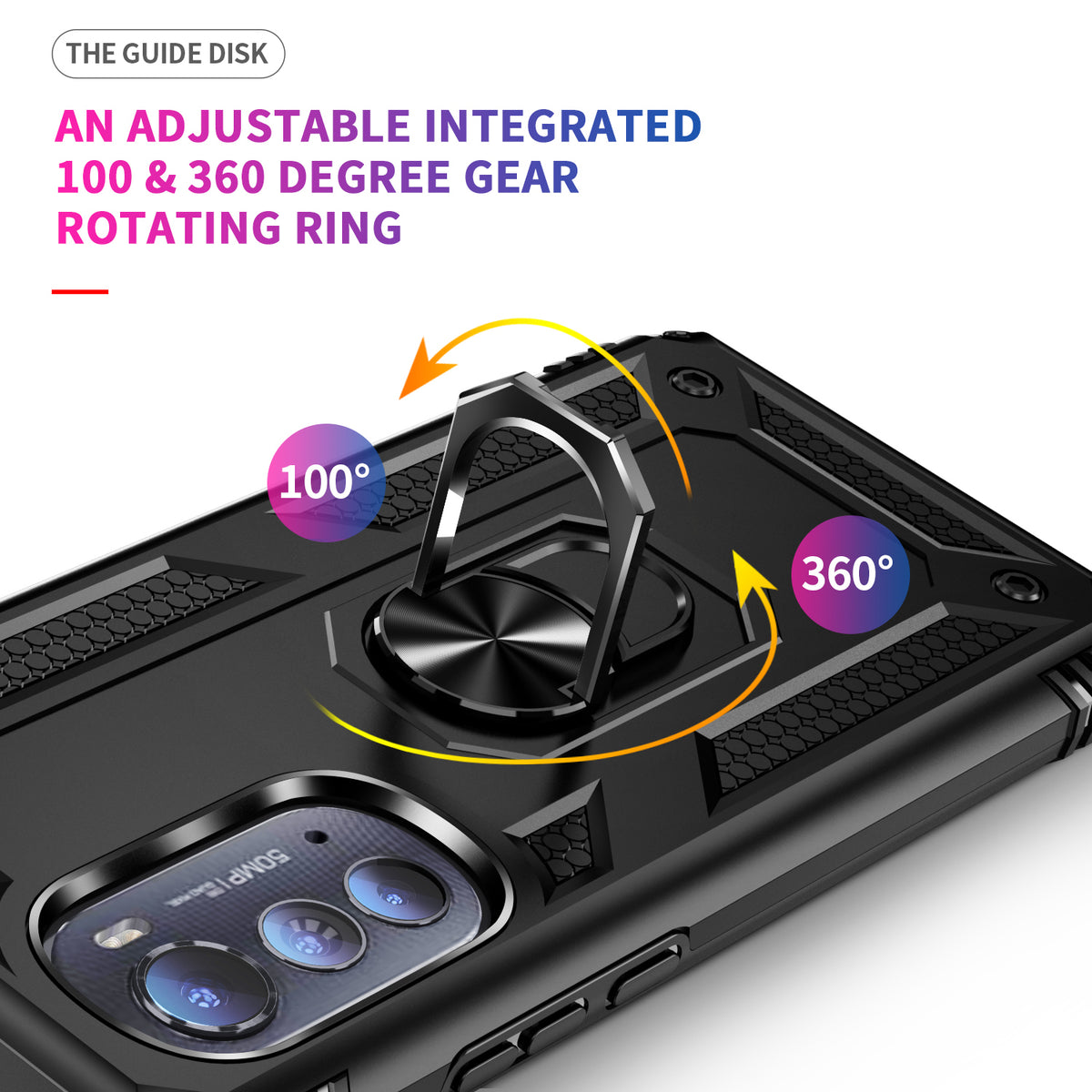TJS "DuoGuard" Ring Kickstand Phone Case for Motorola Edge 5G 2022
