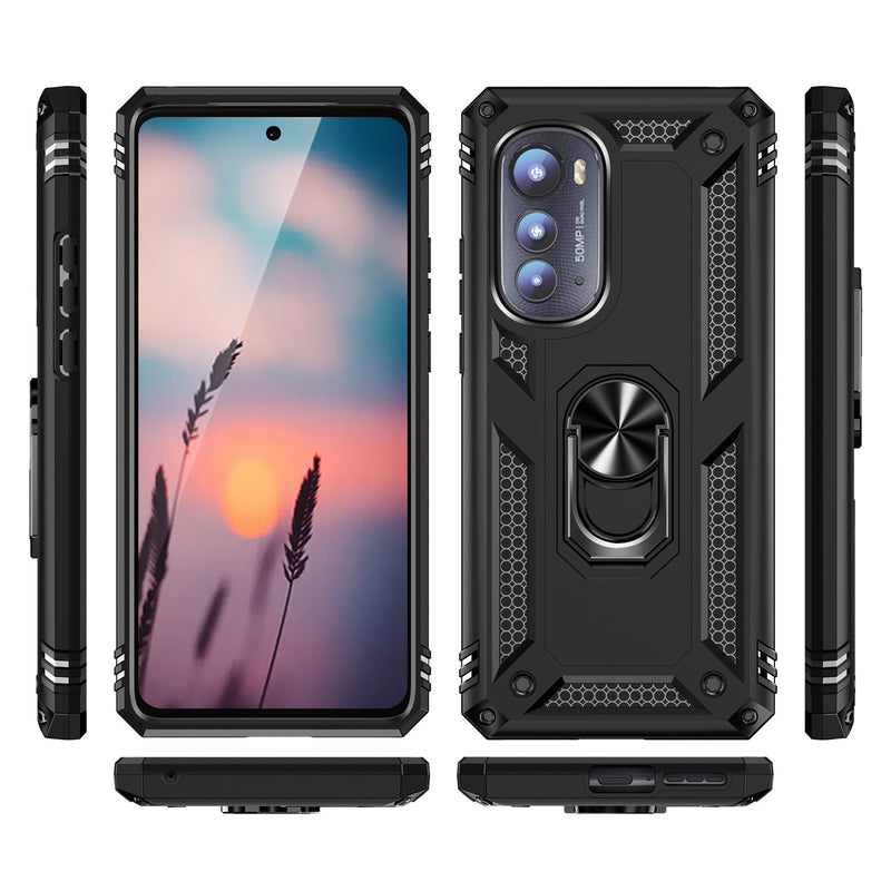 TJS "DuoGuard" Ring Kickstand Phone Case for Motorola Edge 5G 2022