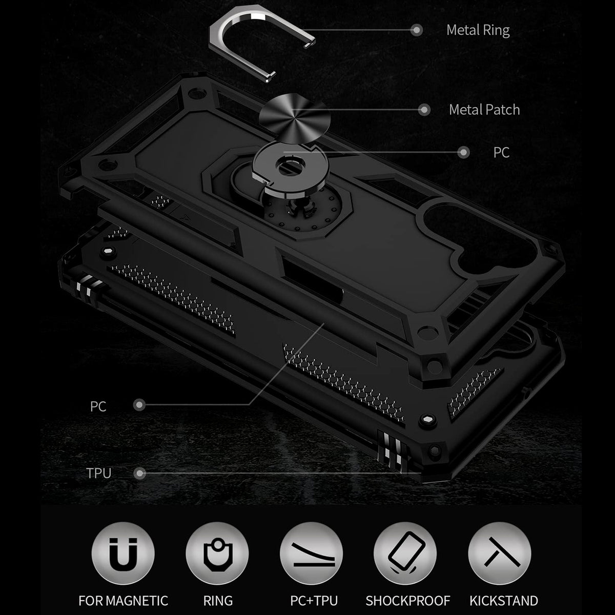 TJS "DuoGuard" Ring Kickstand Phone Case for Samsung Galaxy A13 5G