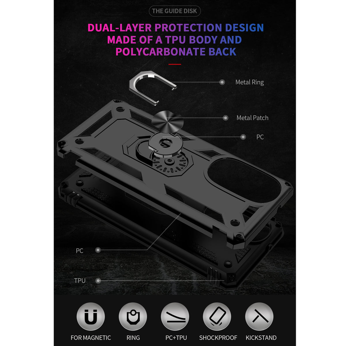 TJS "DuoGuard" Ring Kickstand Phone Case for Motorola Edge30Pro 5G 2022