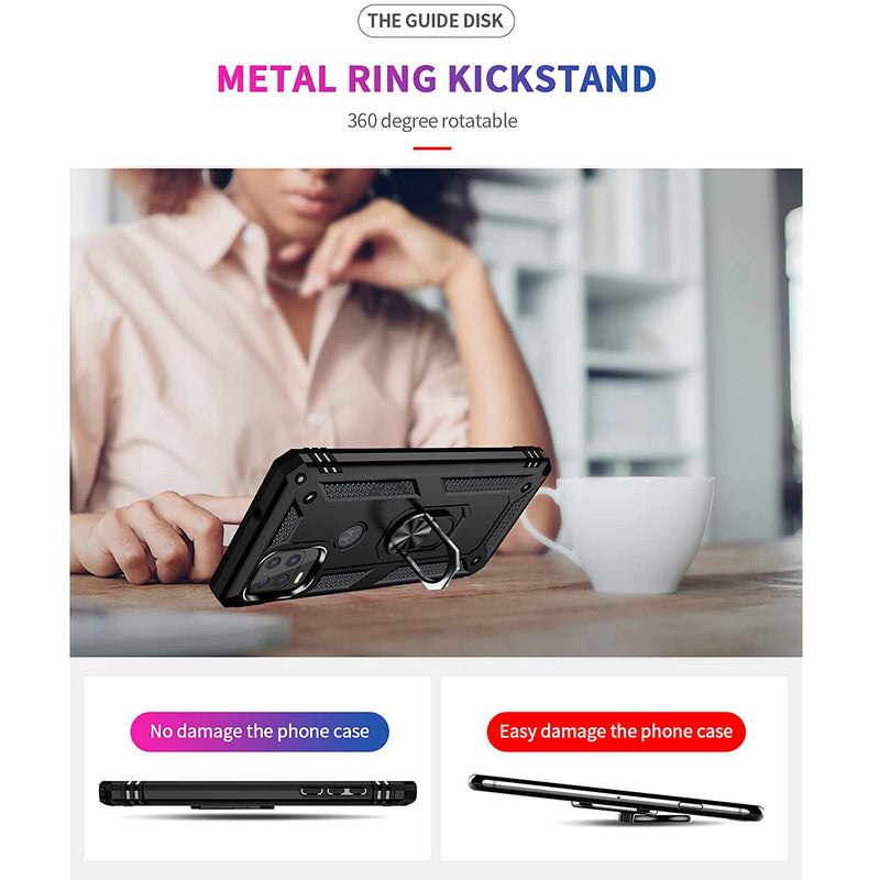 TJS "DuoGuard" Ring Kickstand Phone Case for Motorola G Stylus 5G 2021