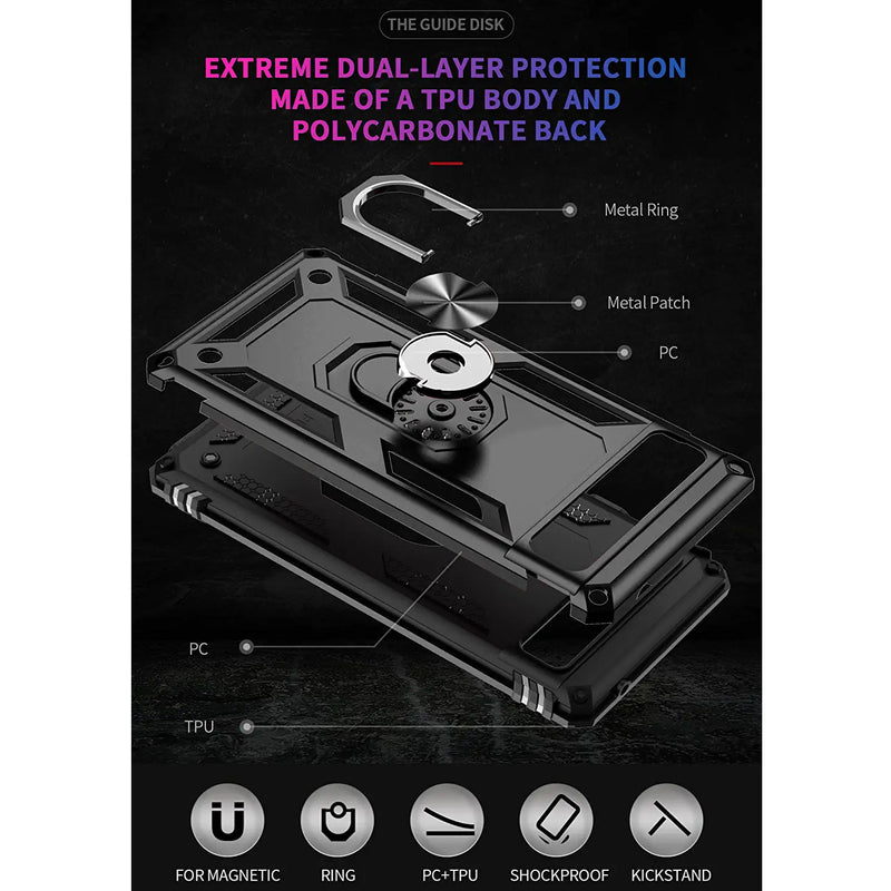TJS "DuoGuard" Ring Kickstand Phone Case for Google Pixel 6A