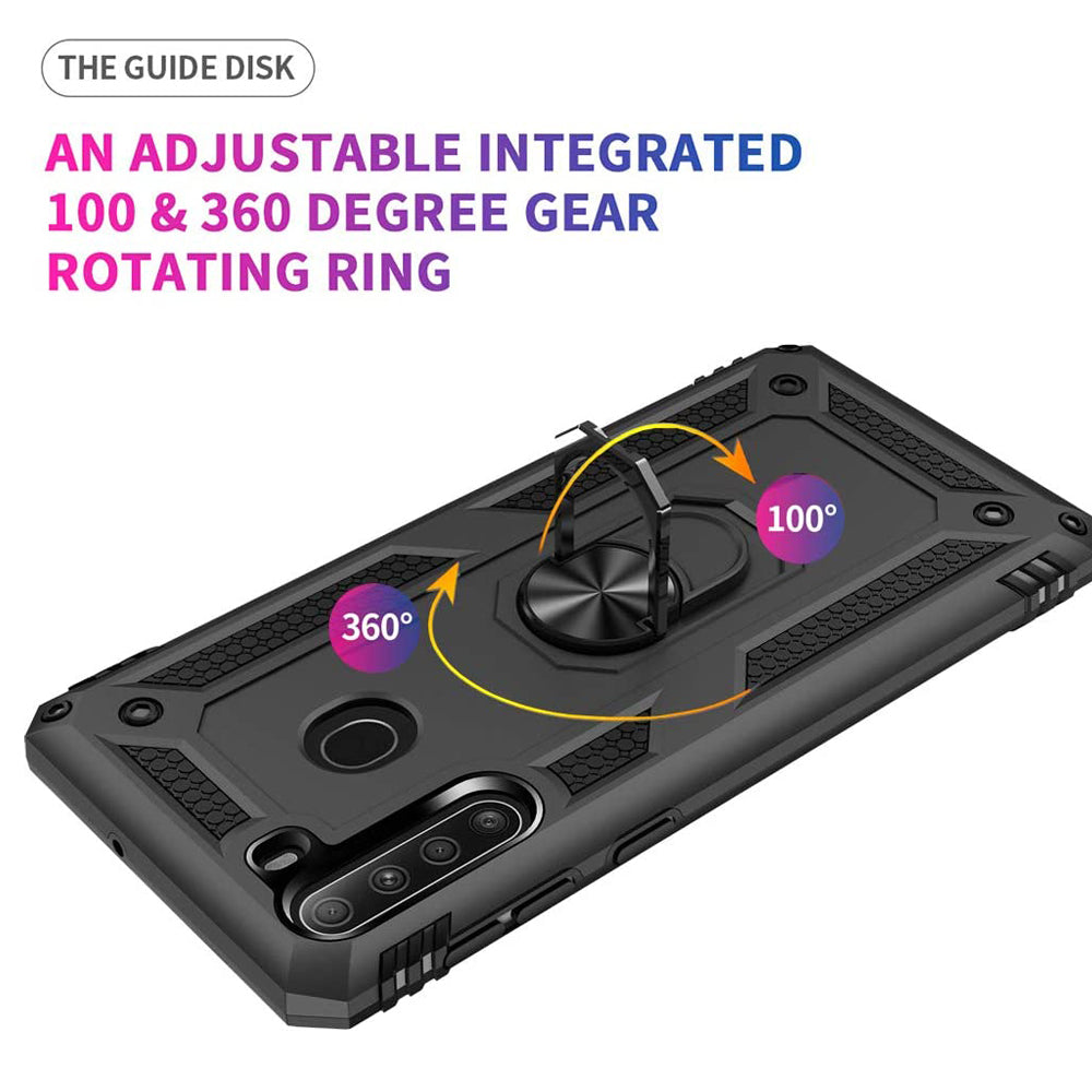 TJS "DuoGuard" Ring Kickstand Phone Case for Samsung Galaxy A21