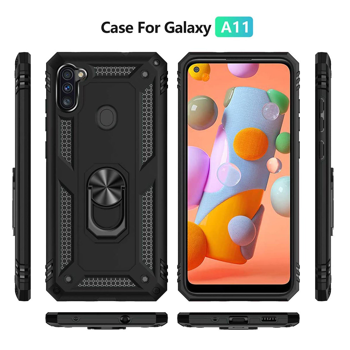 TJS "DuoGuard" Ring Kickstand Phone Case for Samsung Galaxy A11