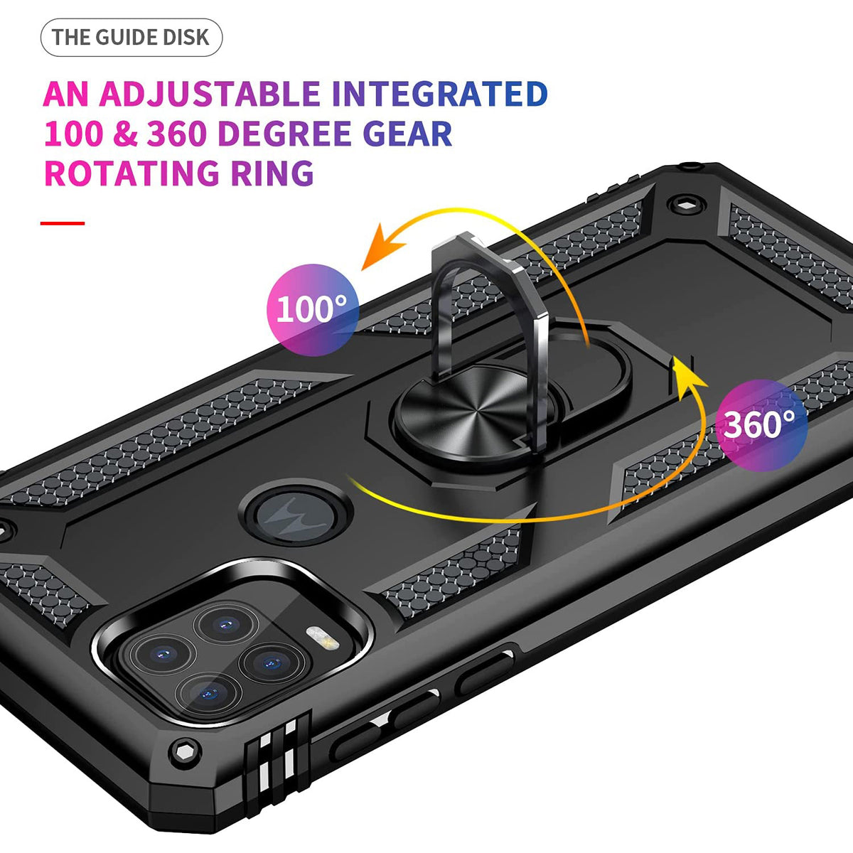 TJS "DuoGuard" Ring Kickstand Phone Case for Motorola G Stylus 5G 2021