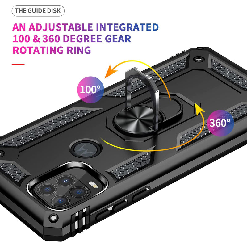 TJS "DuoGuard" Ring Kickstand Phone Case for Motorola G Stylus 5G 2021