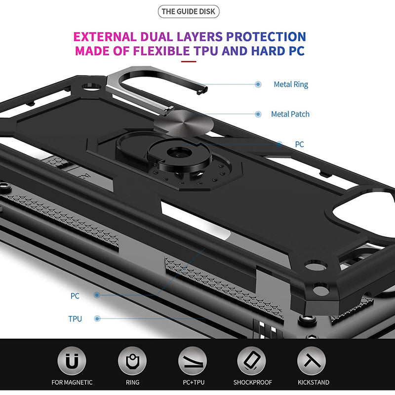 TJS "DuoGuard" Ring Kickstand Phone Case for Samsung Galaxy A22 5G
