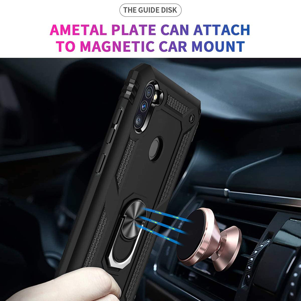 TJS "DuoGuard" Ring Kickstand Phone Case for Samsung Galaxy A11