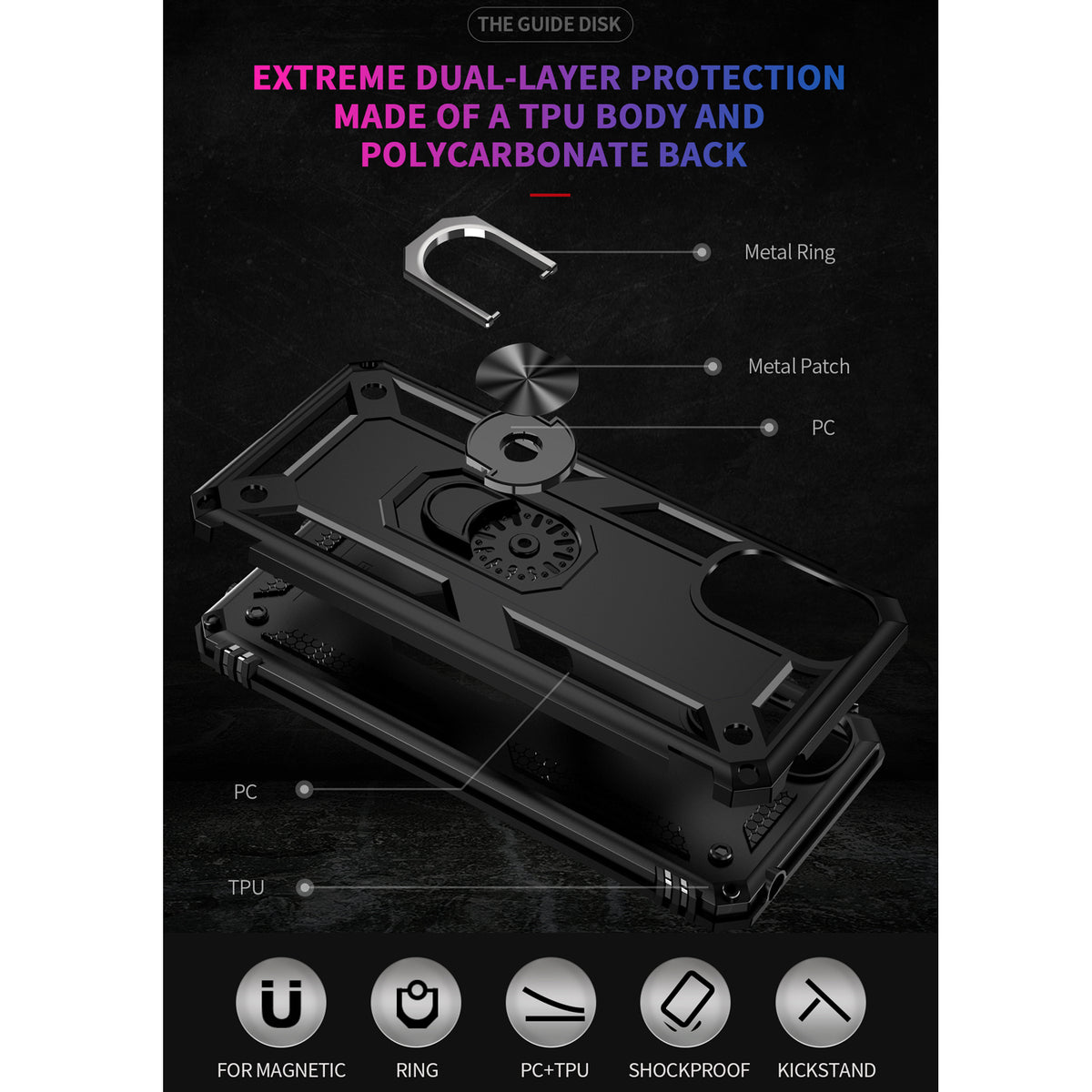 TJS "DuoGuard" Ring Kickstand Phone Case for Motorola Edge 5G 2022