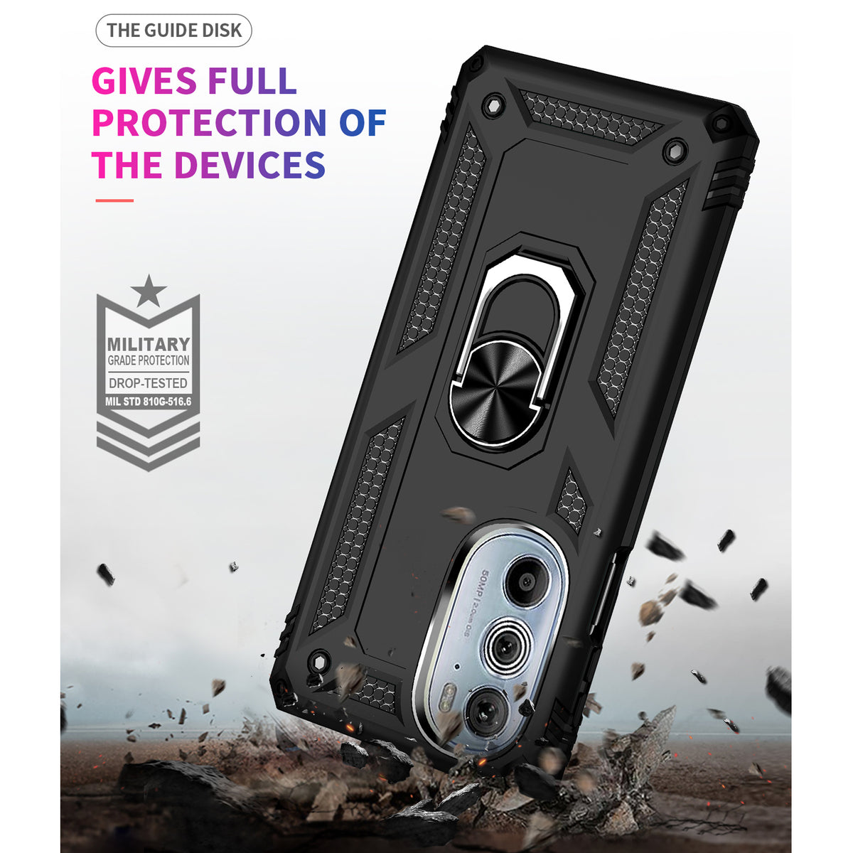 TJS "DuoGuard" Ring Kickstand Phone Case for Motorola Edge30Pro 5G 2022
