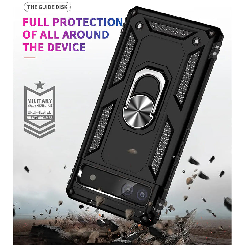 TJS "DuoGuard" Ring Kickstand Phone Case for Google Pixel 6A