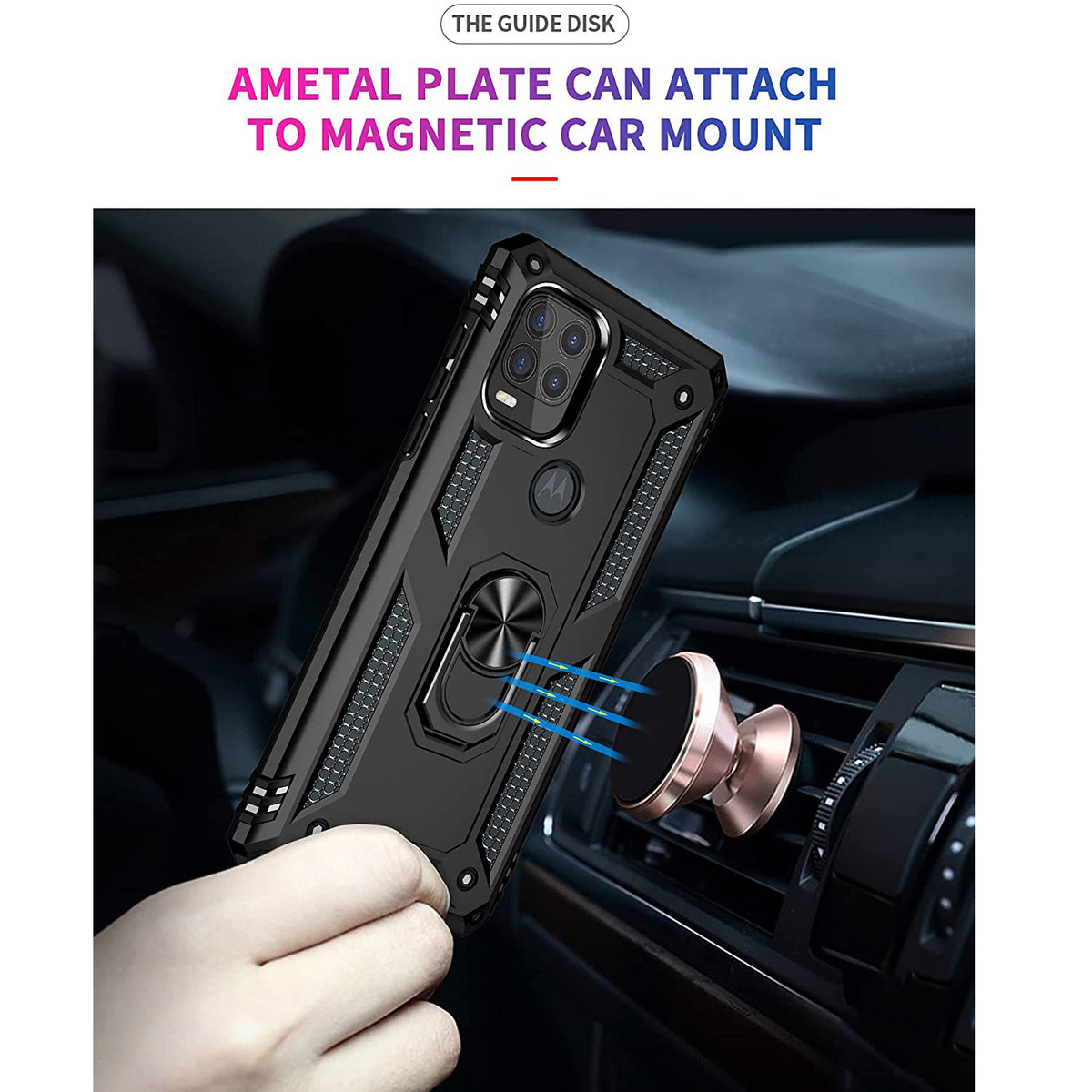 TJS "DuoGuard" Ring Kickstand Phone Case for Motorola G Stylus 5G 2021
