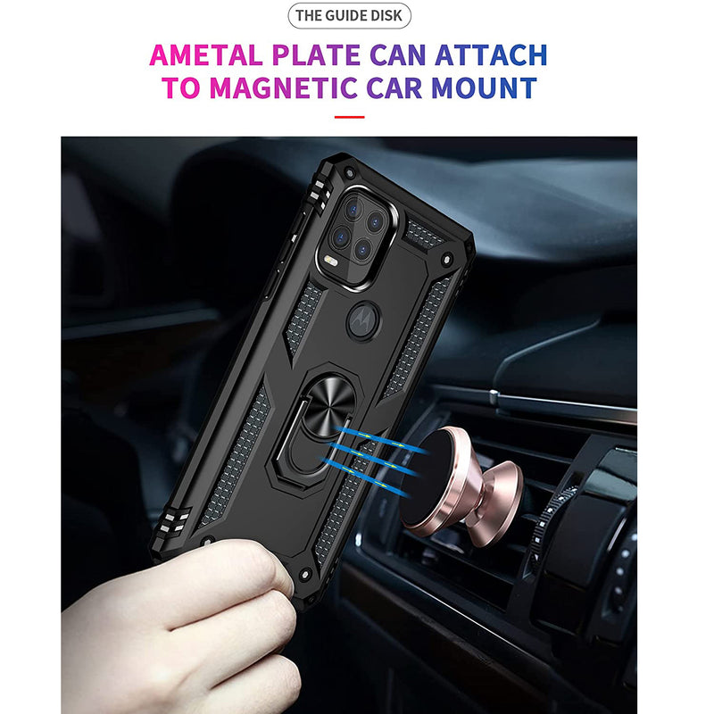 TJS "DuoGuard" Ring Kickstand Phone Case for Motorola G Stylus 5G 2021