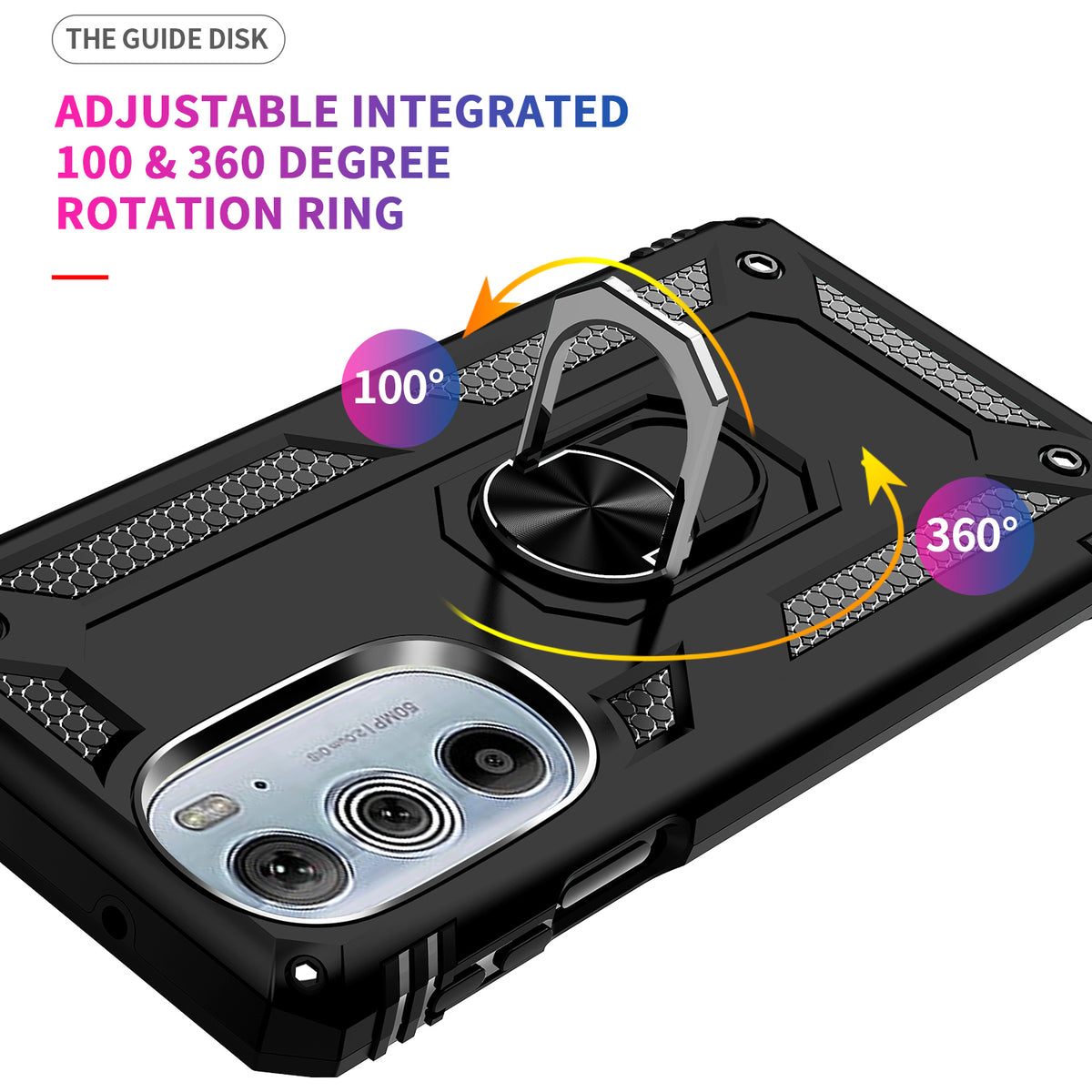 TJS "DuoGuard" Ring Kickstand Phone Case for Motorola Edge30Pro 5G 2022