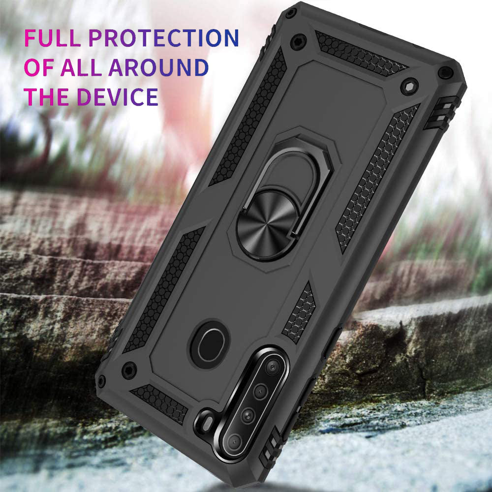 TJS "DuoGuard" Ring Kickstand Phone Case for Samsung Galaxy A21