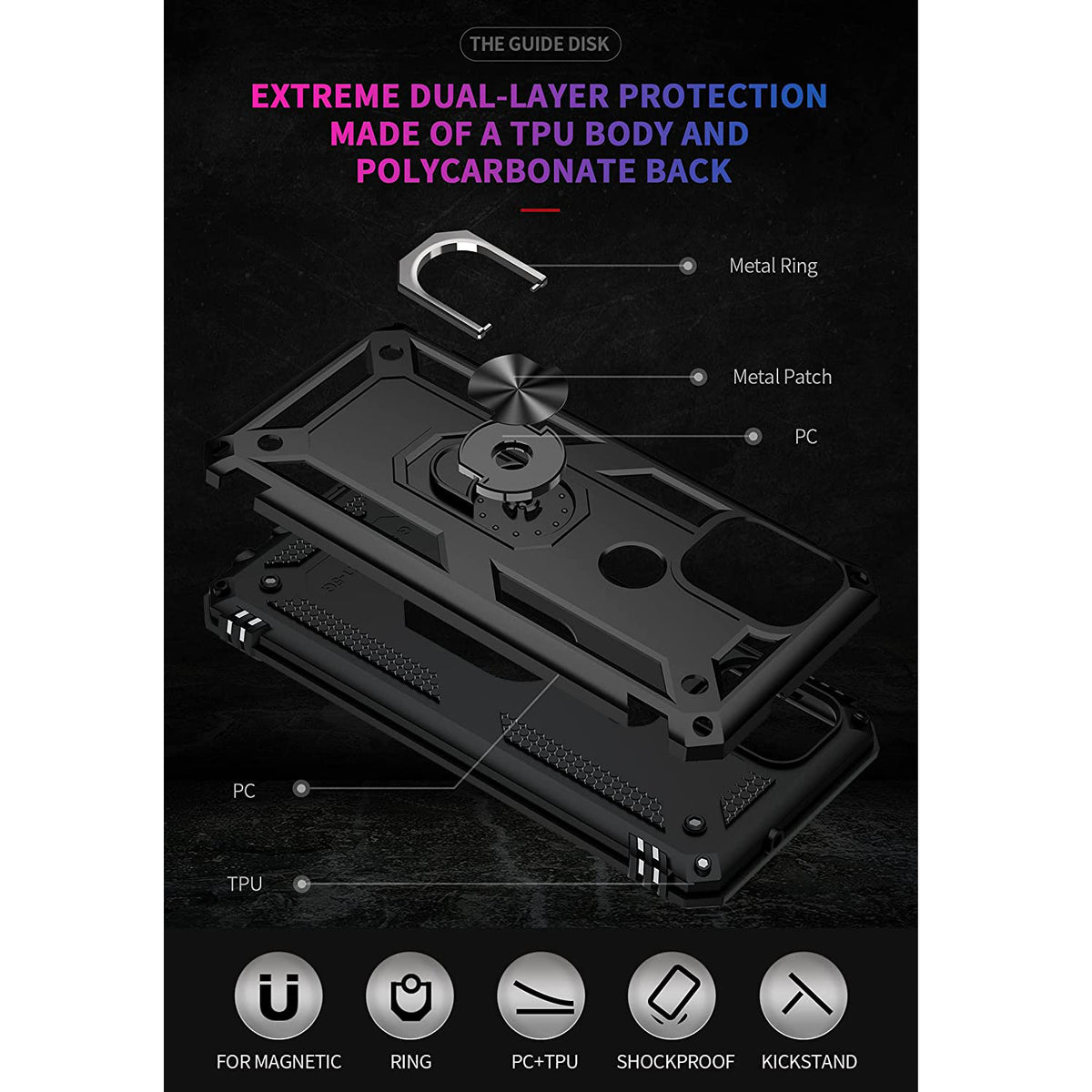 TJS "DuoGuard" Ring Kickstand Phone Case for Motorola G Stylus 5G 2021