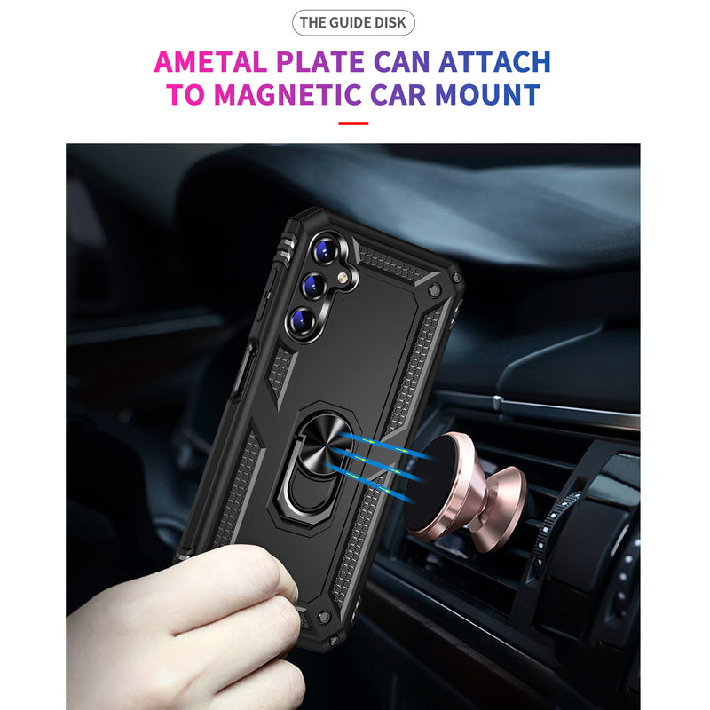 TJS "DuoGuard" Ring Kickstand Phone Case for Samsung Galaxy A14 5G