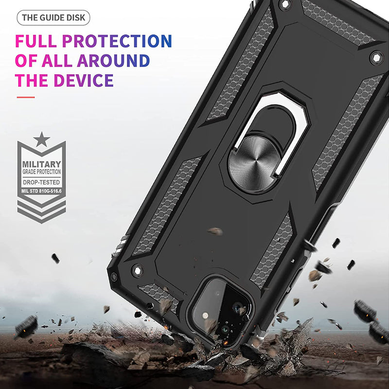 TJS "DuoGuard" Ring Kickstand Phone Case for Samsung Galaxy A22 5G