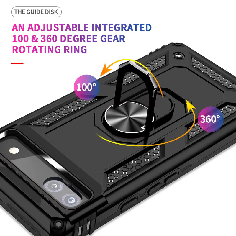 TJS "DuoGuard" Ring Kickstand Phone Case for Google Pixel 6A