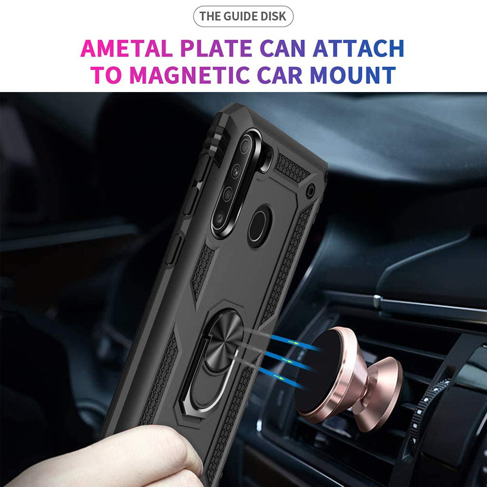 TJS "DuoGuard" Ring Kickstand Phone Case for Samsung Galaxy A21