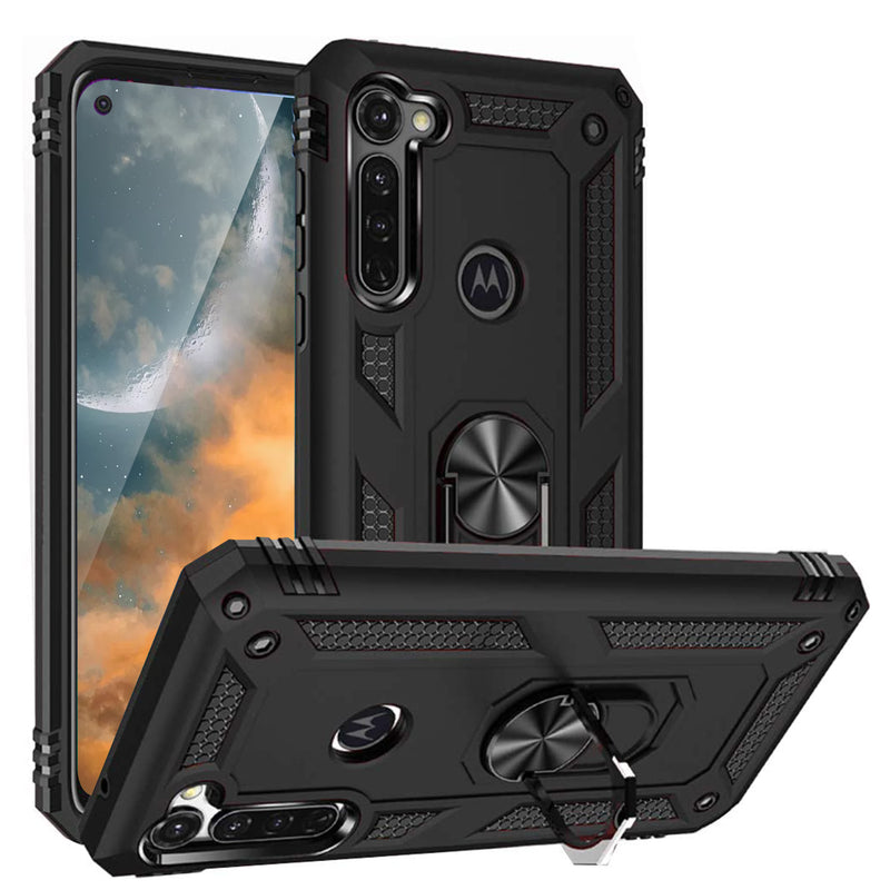 TJS "DuoGuard" Ring Kickstand Phone Case for Motorola Moto G Stylus 2020
