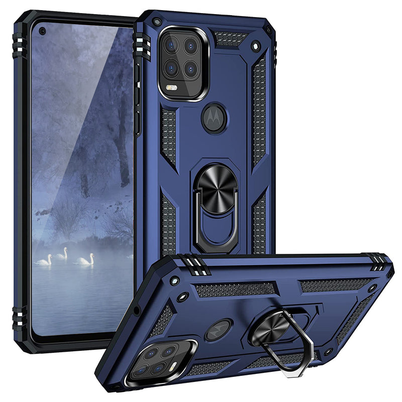 TJS "DuoGuard" Ring Kickstand Phone Case for Motorola G Stylus 5G 2021