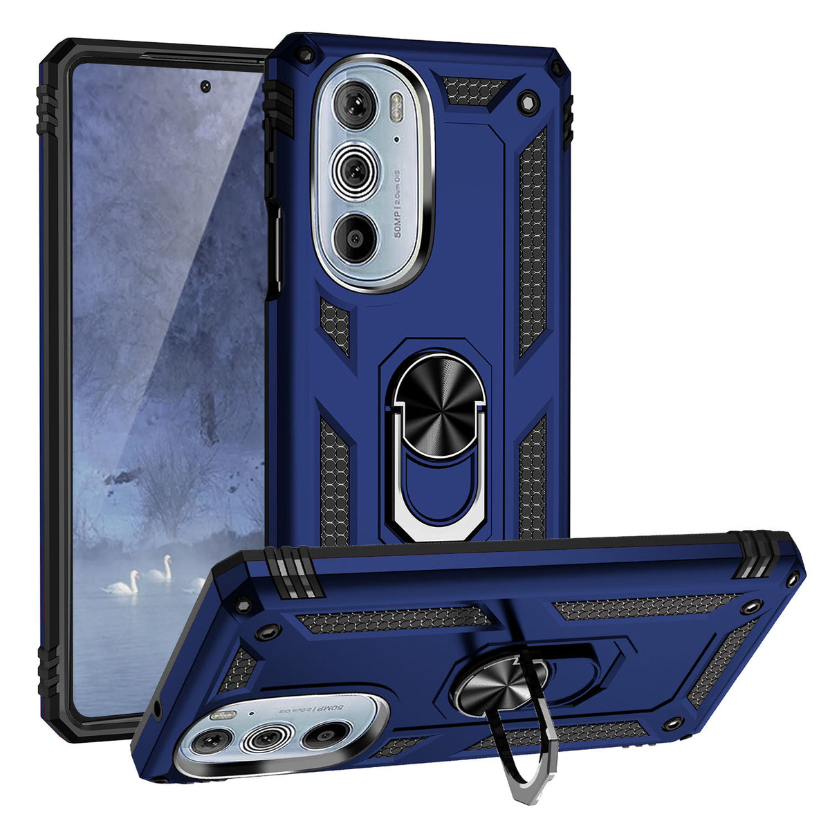 TJS "DuoGuard" Ring Kickstand Phone Case for Motorola Edge30Pro 5G 2022