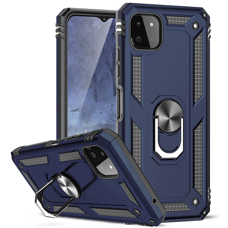 TJS "DuoGuard" Ring Kickstand Phone Case for Samsung Galaxy A22 5G