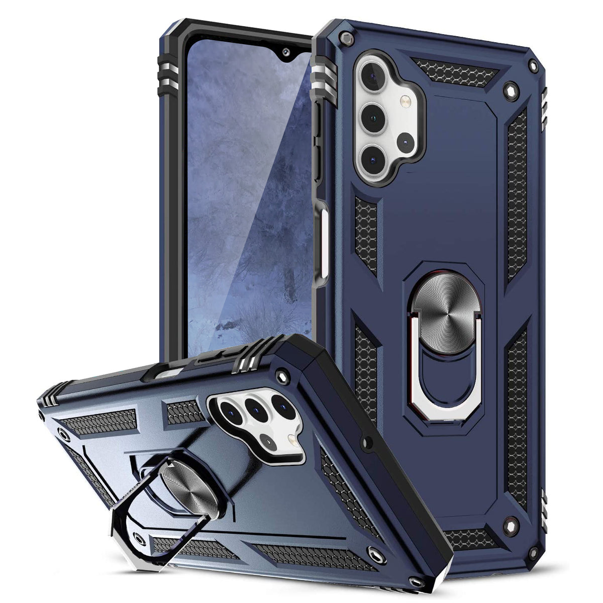 TJS "DuoGuard" Ring Kickstand Phone Case for Samsung Galaxy A32 5G