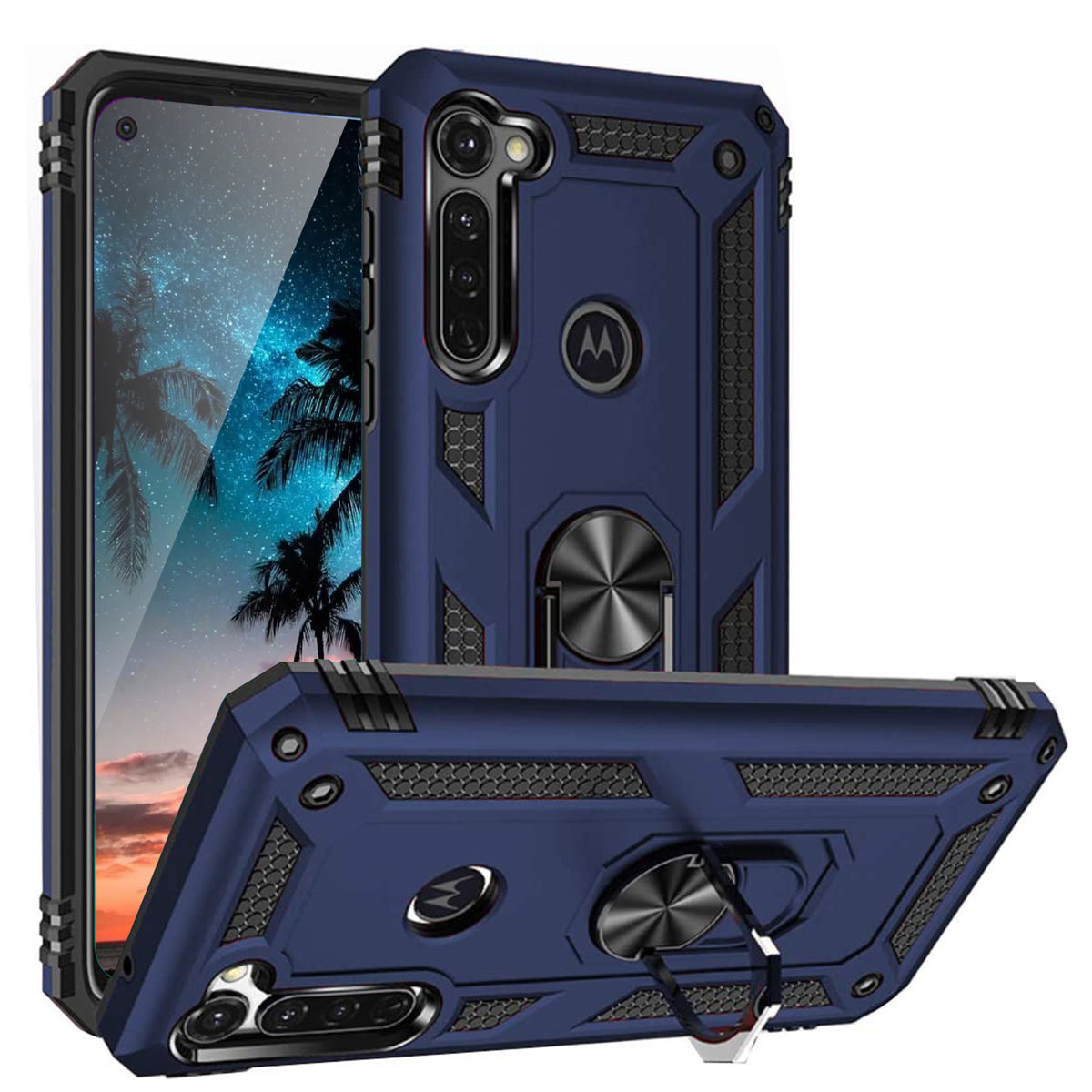 TJS "DuoGuard" Ring Kickstand Phone Case for Motorola Moto G Stylus 2020