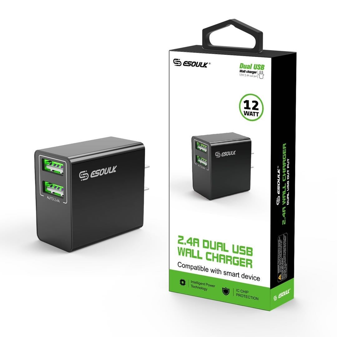 ESOULK 12W 2.4A Dual USB Wall Adapter Black