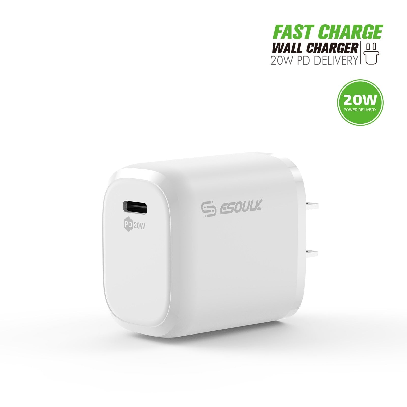 ESOULK USB-C 20W PD Fast Wall Charger - White