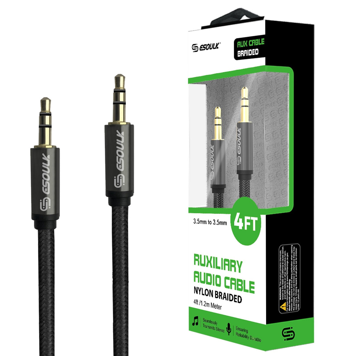 ESOULK 4ft/10ft 3.5mm Auxiliary Audio Braided Cable Black