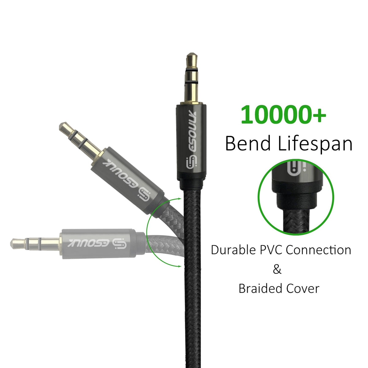 ESOULK 4ft/10ft 3.5mm Auxiliary Audio Braided Cable Black