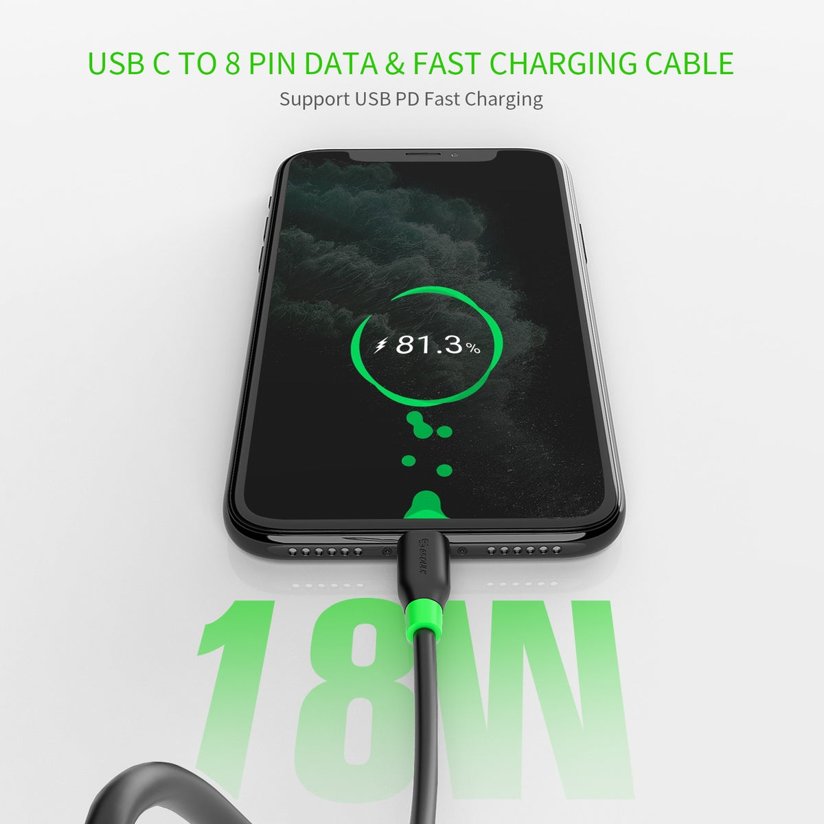 ESOULK 4ft/1.2m PD Fast Charge USB-C To Lightning Cable TPE Material (Max Output 9V 2A 18W)