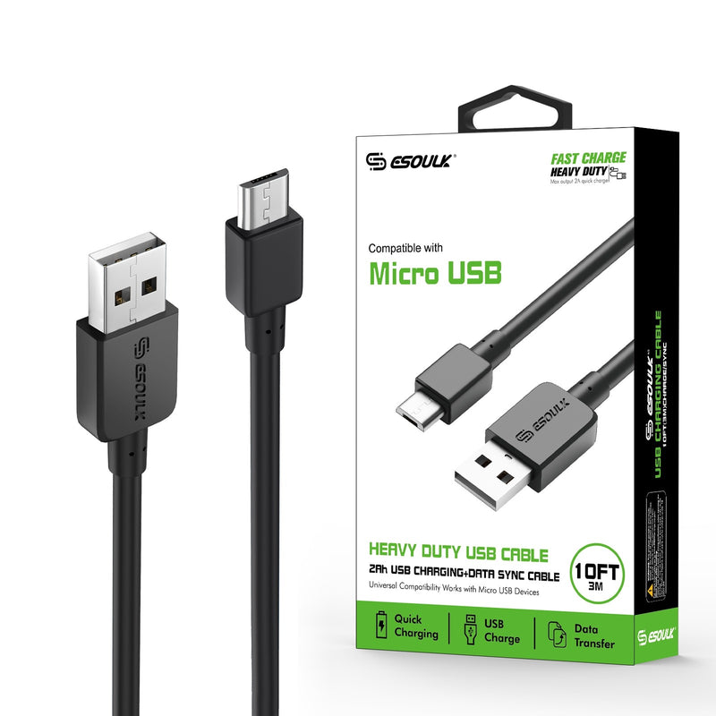 ESOULK 10ft/3m 2A USB To Micro USB Heavy Duty Charge/Sync Cable