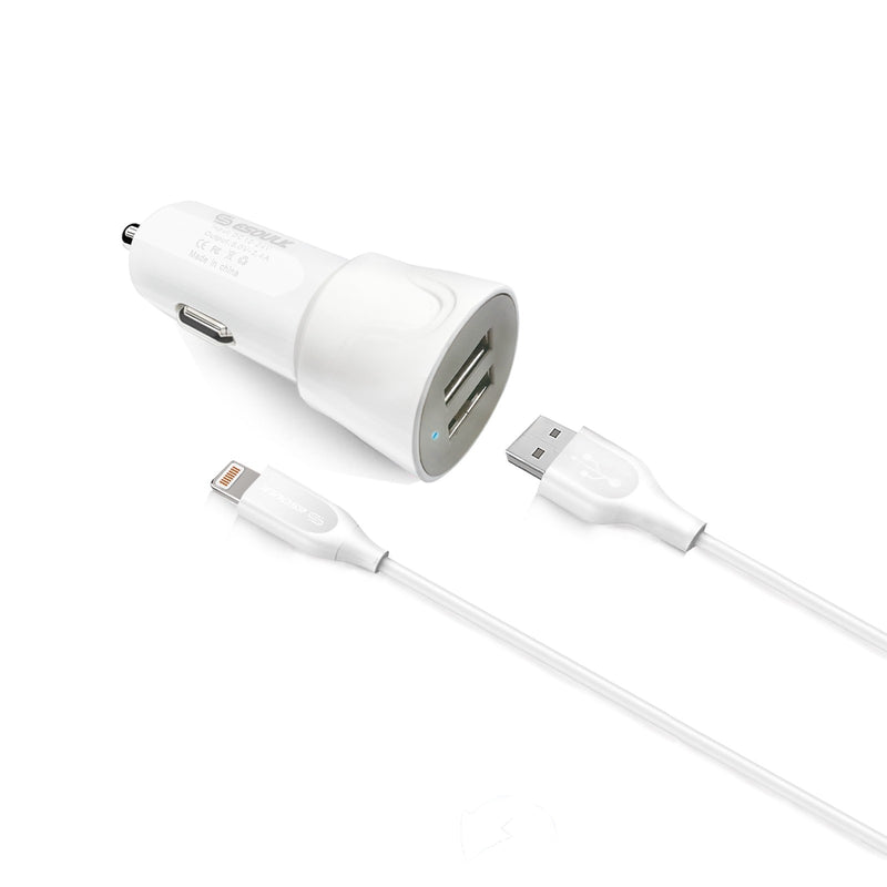 ESOULK 12W 2.4A Dual USB Travel Car Charger with 5ft USB to Lightning Charging Cable