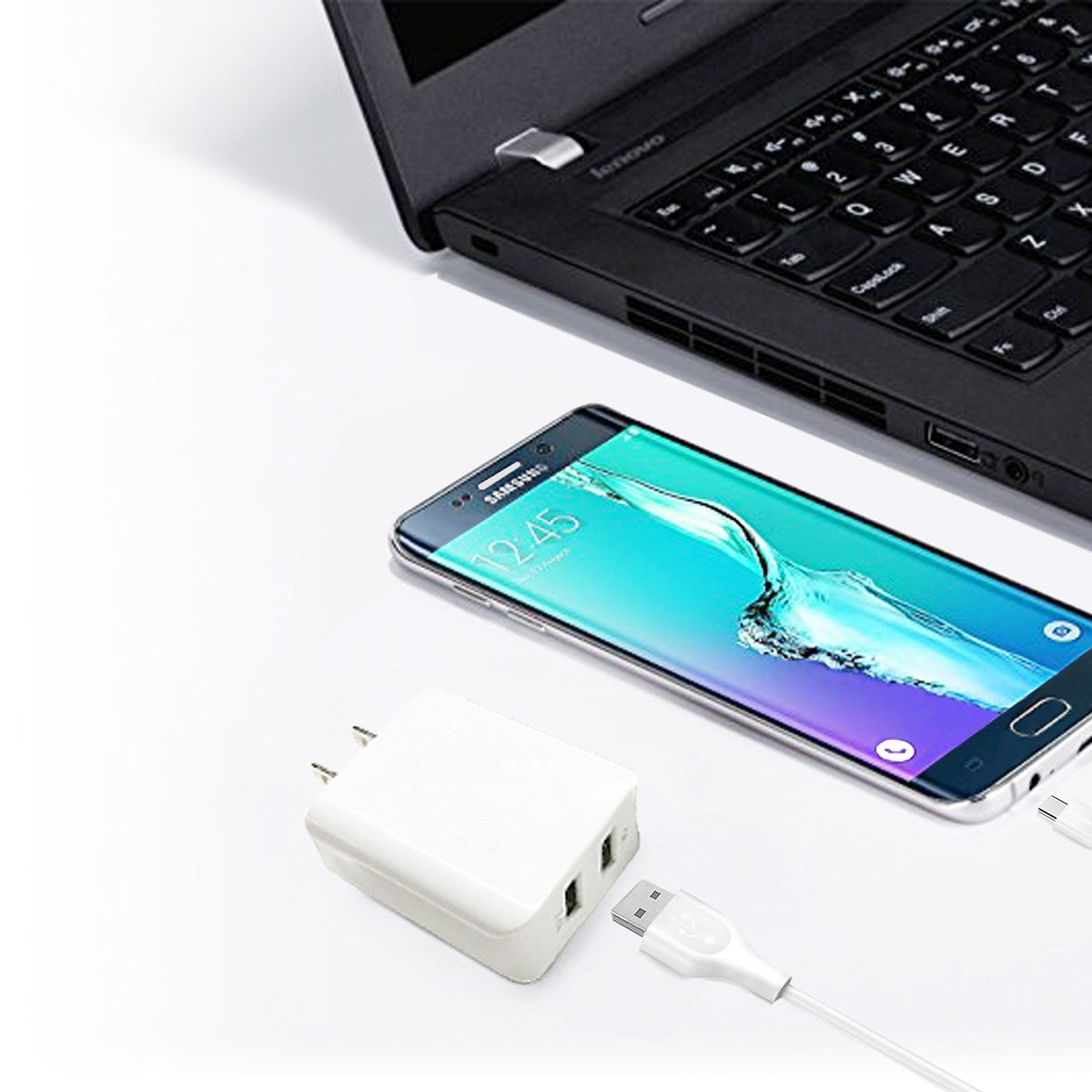 ESOULK 12W 2.4A Dual USB Travel Wall Charger with 5ft USB to USB-C Charging Cable