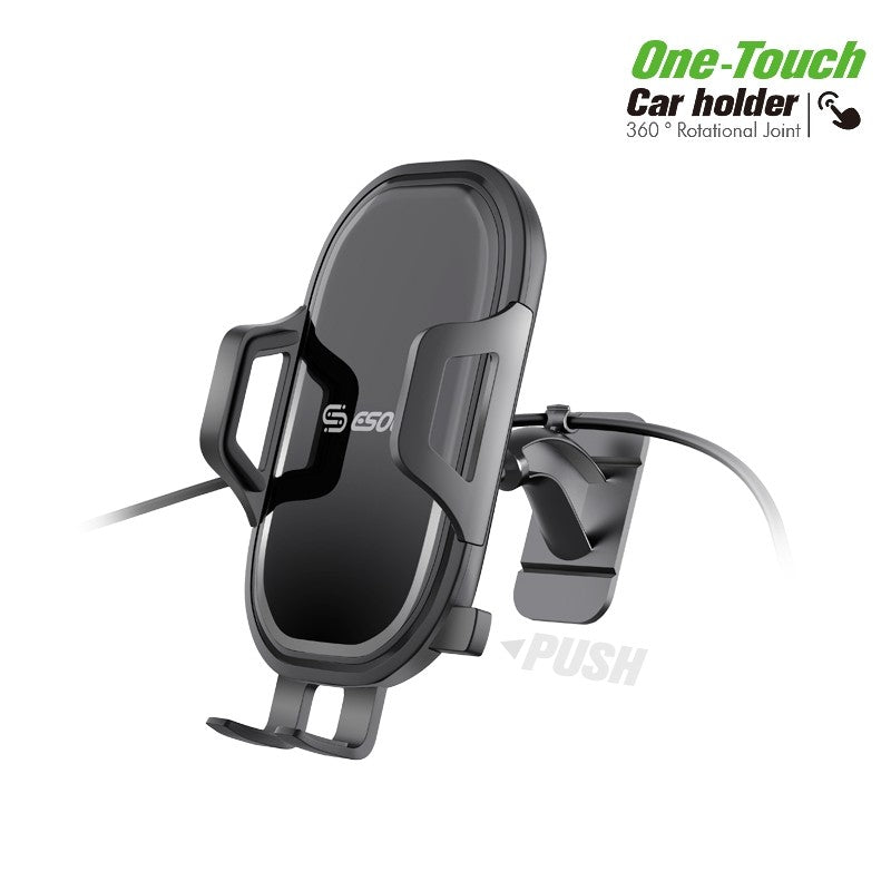 ESOULK One Touch with 3M Stickers 360 Rotation Joint Car Mount with Charging Cable Holder