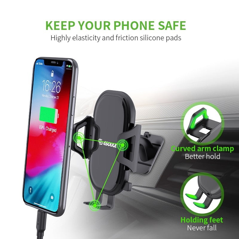 ESOULK One Touch with 3M Stickers 360 Rotation Joint Car Mount with Charging Cable Holder