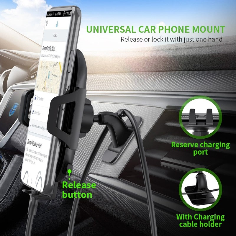 ESOULK One Touch with 3M Stickers 360 Rotation Joint Car Mount with Charging Cable Holder