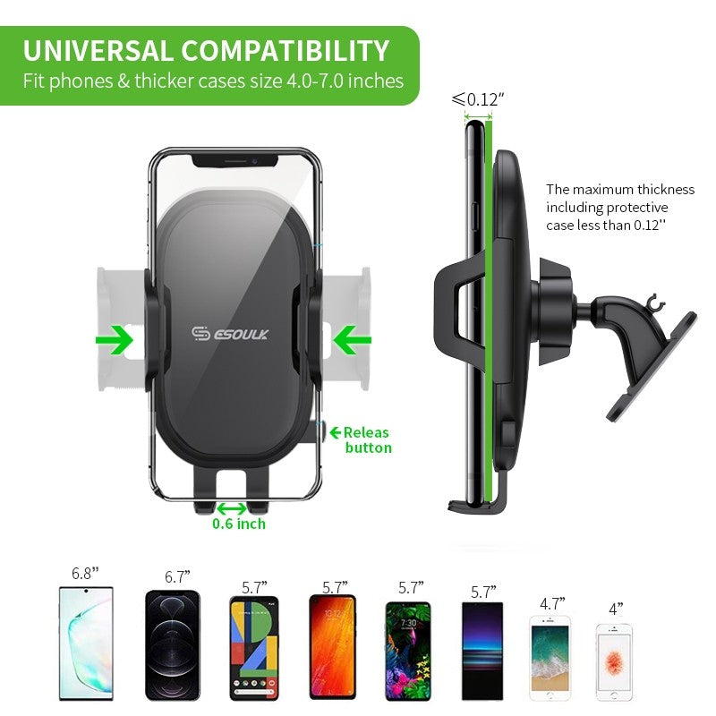 ESOULK One Touch with 3M Stickers 360 Rotation Joint Car Mount with Charging Cable Holder