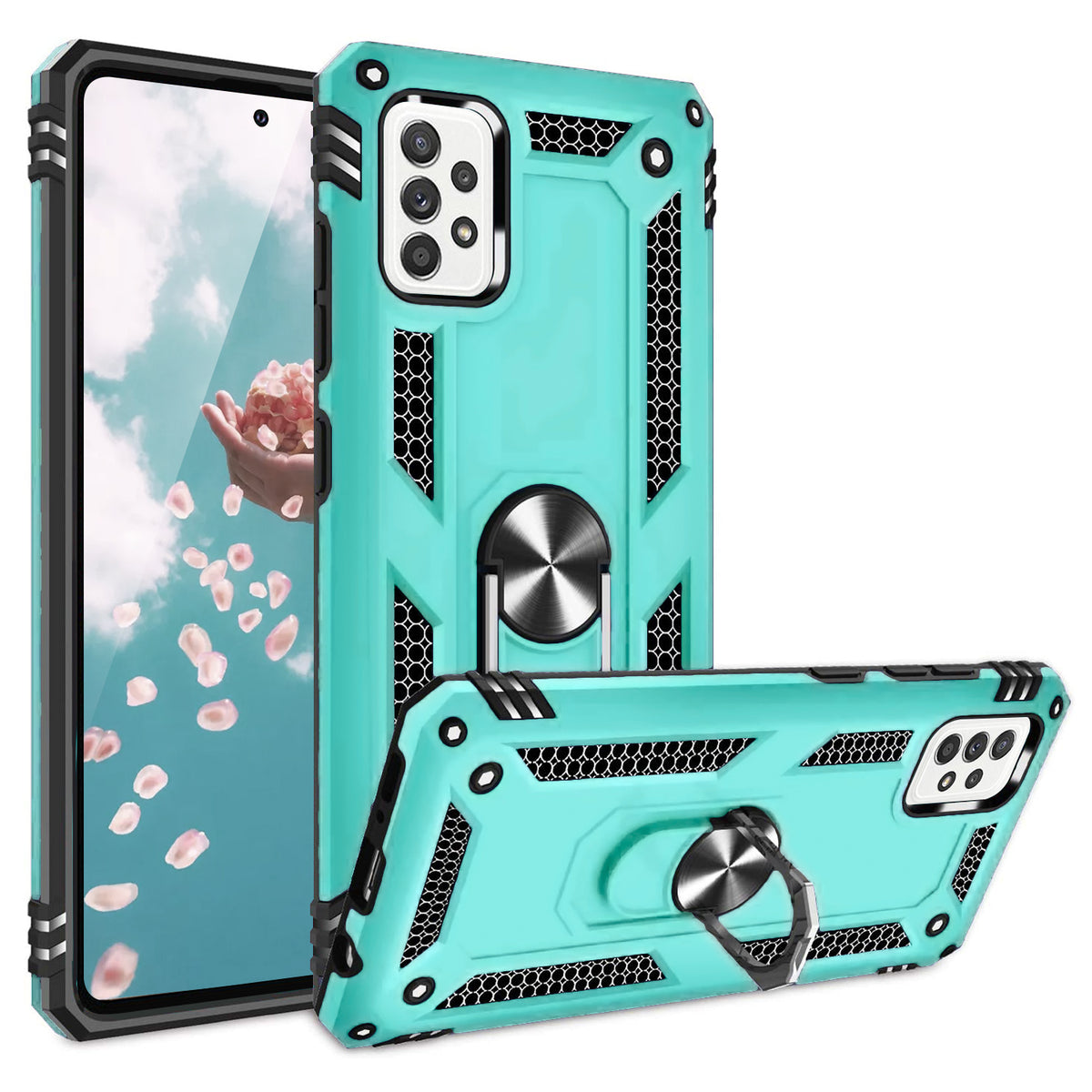TJS "DuoGuard" Ring Kickstand Phone Case for Samsung Galaxy A52 5G