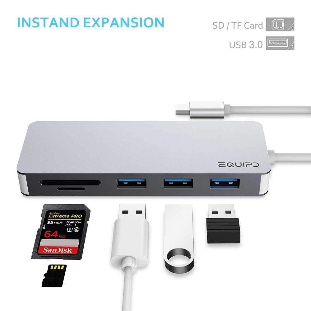 EQUIPD USB C Hub with 3 USB 3.0, Dual Memory Card Reader - InfinityAccessories017