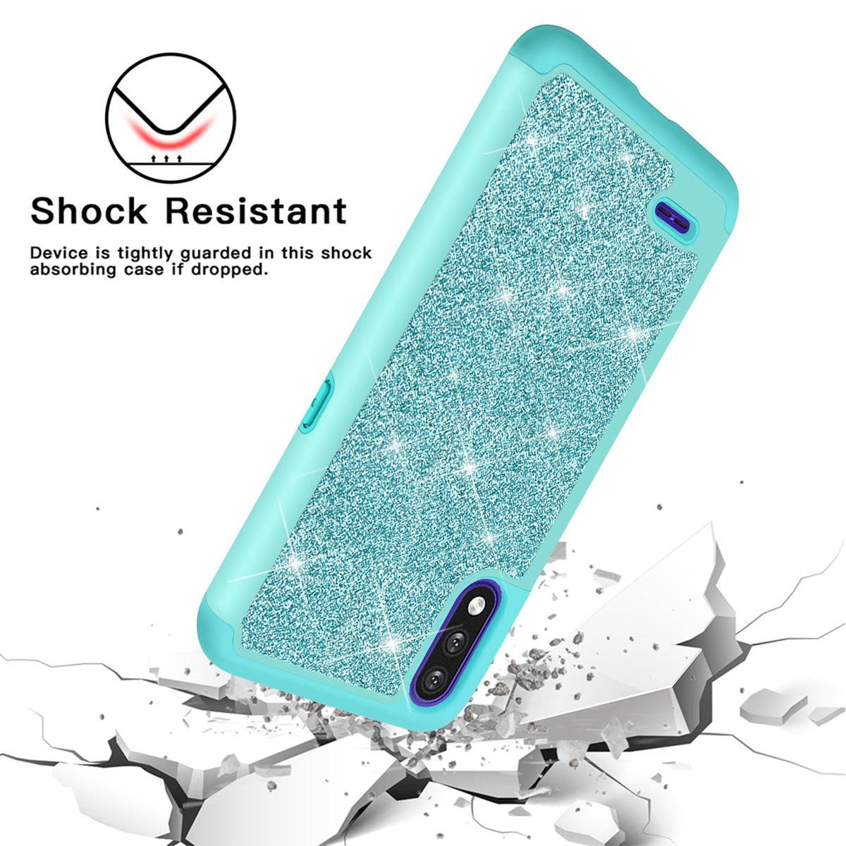 TJS "Sapphire" Hybrid Glitter Phone Case for LG K22, LG K22+, LG K32