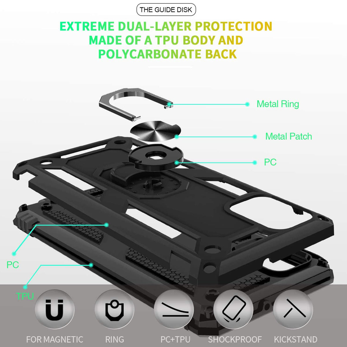 TJS "DuoGuard" Ring Kickstand Phone Case for Samsung Galaxy A32 5G